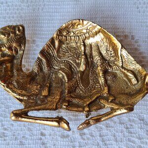 Vintage Brass Bronze Camel Ashtray, Trinket Dish, & MidEast Decor